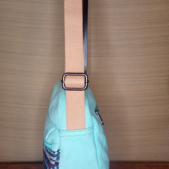 LEAPER Crossbody Messenger  Canvas Bag Mint Green Turquoise Southwestern Style - Picture 10 of 17
